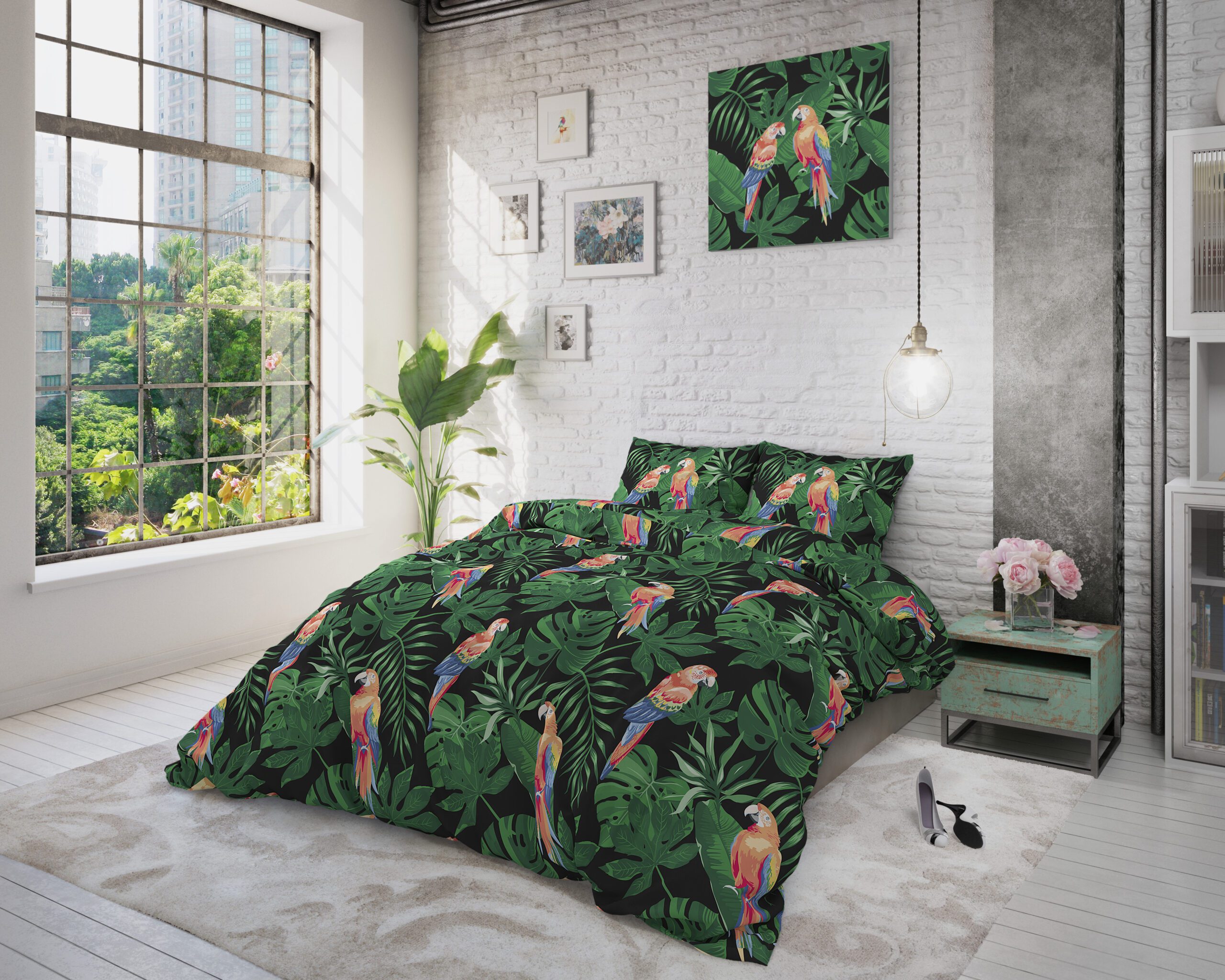 Tropical Parrot Groen Dekbedovertrekken 80% Katoen / 20% Polyester